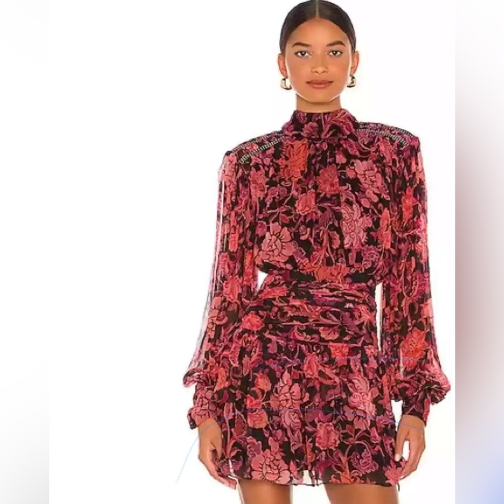 Hemant & Nandita Crimson mini floral v neck front bow  dress SMALL